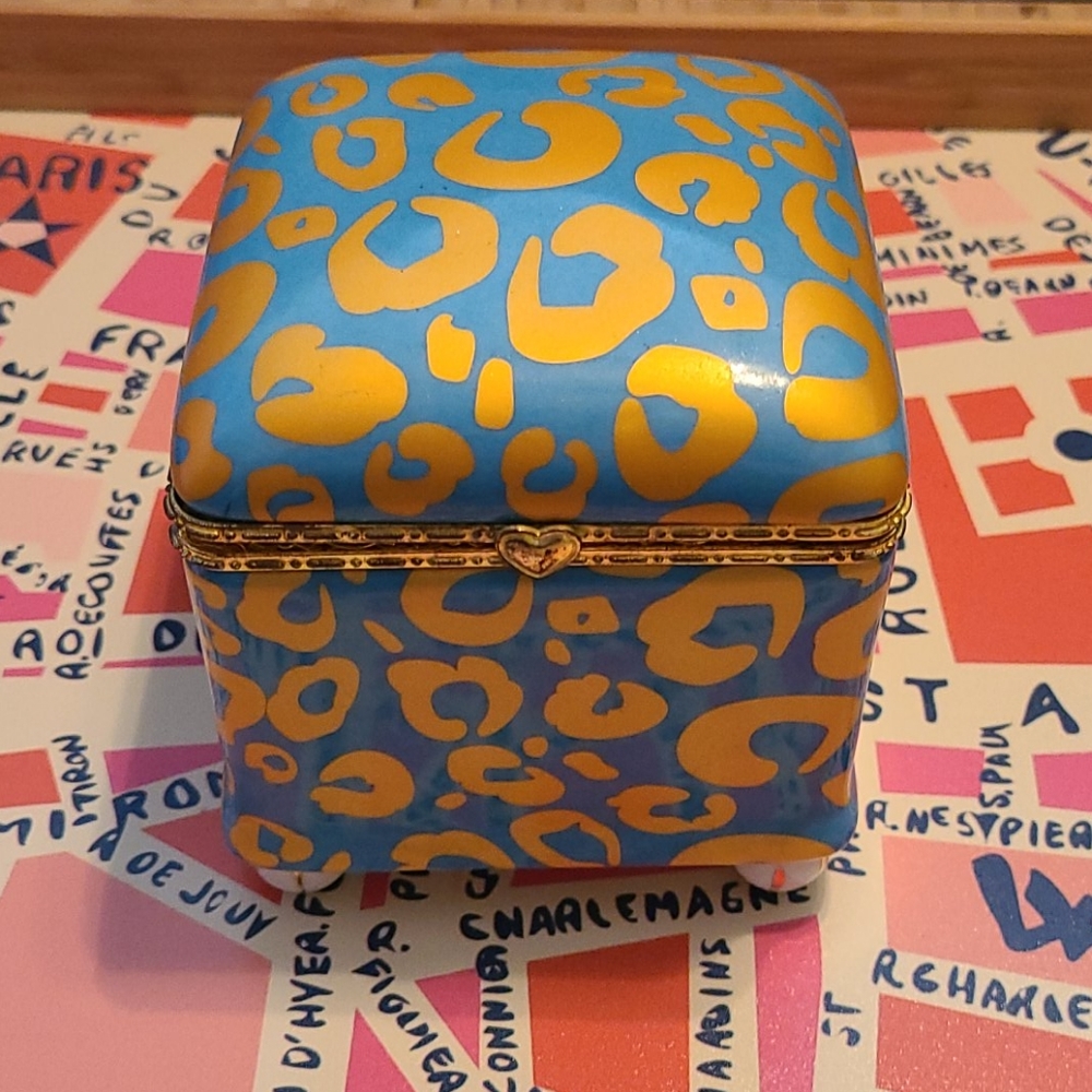 Gold and Light Blue Cheetah Jewelry Box